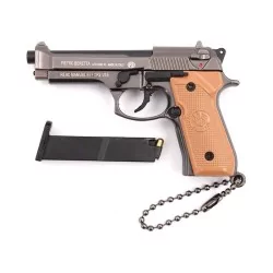 Llavero pistola B92F marrón de 7.5 cm con partes móviles y diseño realista