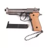 Llavero pistola B92F marrón de 7.5 cm con partes móviles y diseño realista