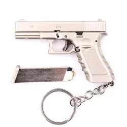 Llavero funcional pistola G17 plateado 7 cm con diseño realista y partes móviles