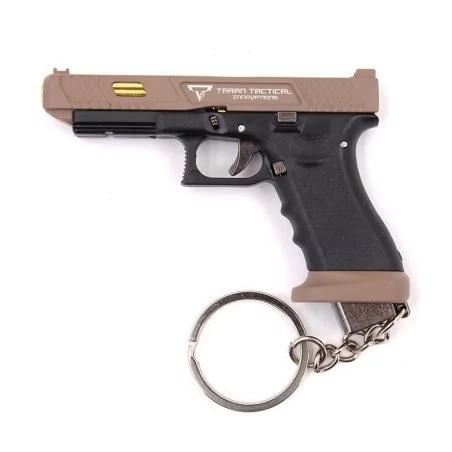 Llavero funcional pistola G34 tan/negra 7.5 cm con diseño realista y partes móviles
