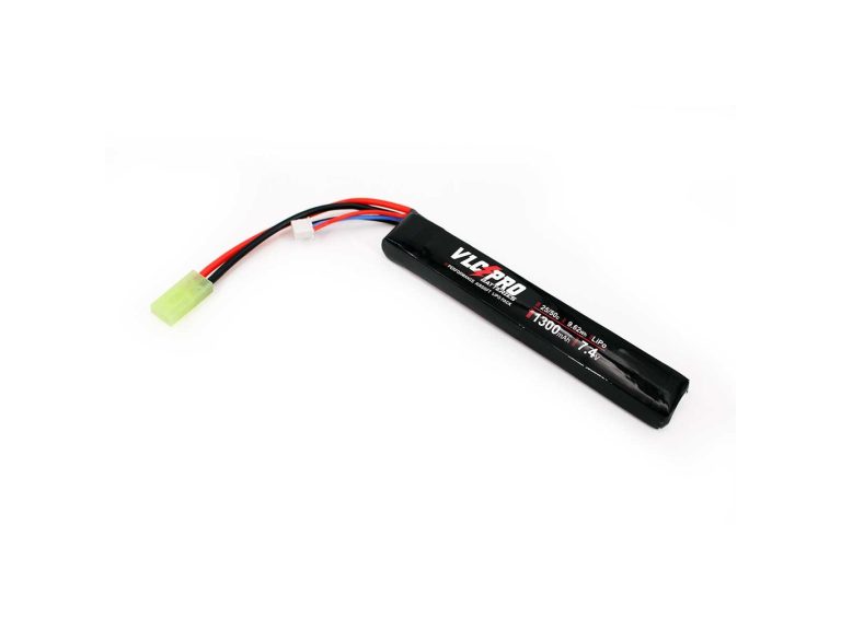 Batería LiPo VLC Pro de 7.4V y 1300mAh, con un índice de descarga de 25C-50C y conector Tamiya.