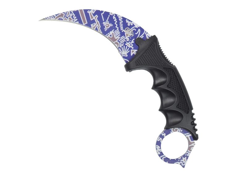 Navaja plegable tipo karambit SCK 218 con hoja de acero inoxidable negra y mango de aluminio con clip de cinturón.