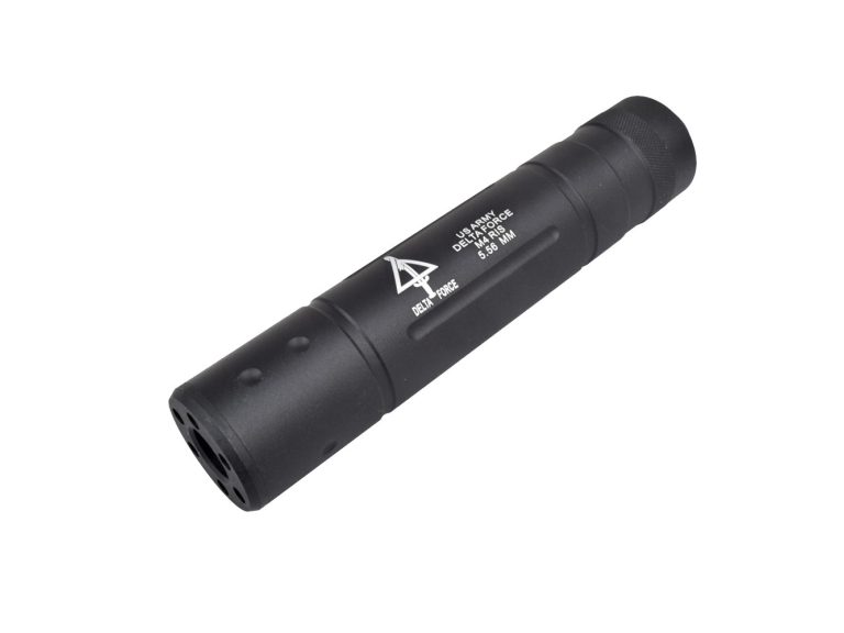 Silenciador de airsoft Delta Force Cyma de 155mm, fabricado en aluminio y con rosca de 14mm negativa.