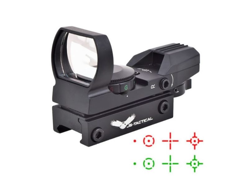 Mira de punto rojo abierta JS-Tactical, de tipo holográfico, en color negro con montura de 22mm.