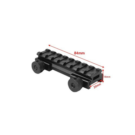 Montura de rail Picatinny de 85mm fabricada en metal de color negro.