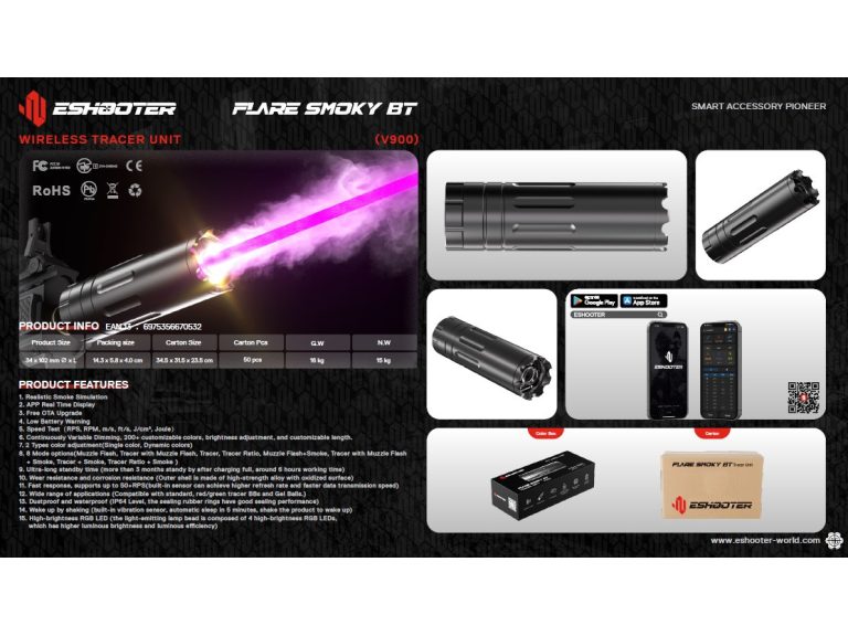 Silenciador Trazador Fogonazo Humo V900 Bluetooth Airsoft