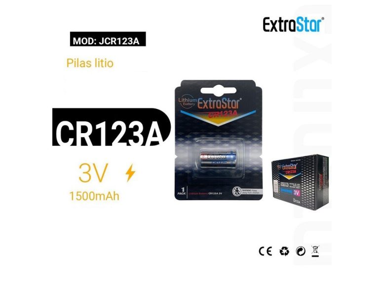 Pack 2 pilas litio CR123A 3V para linternas y dispositivos electrónicos